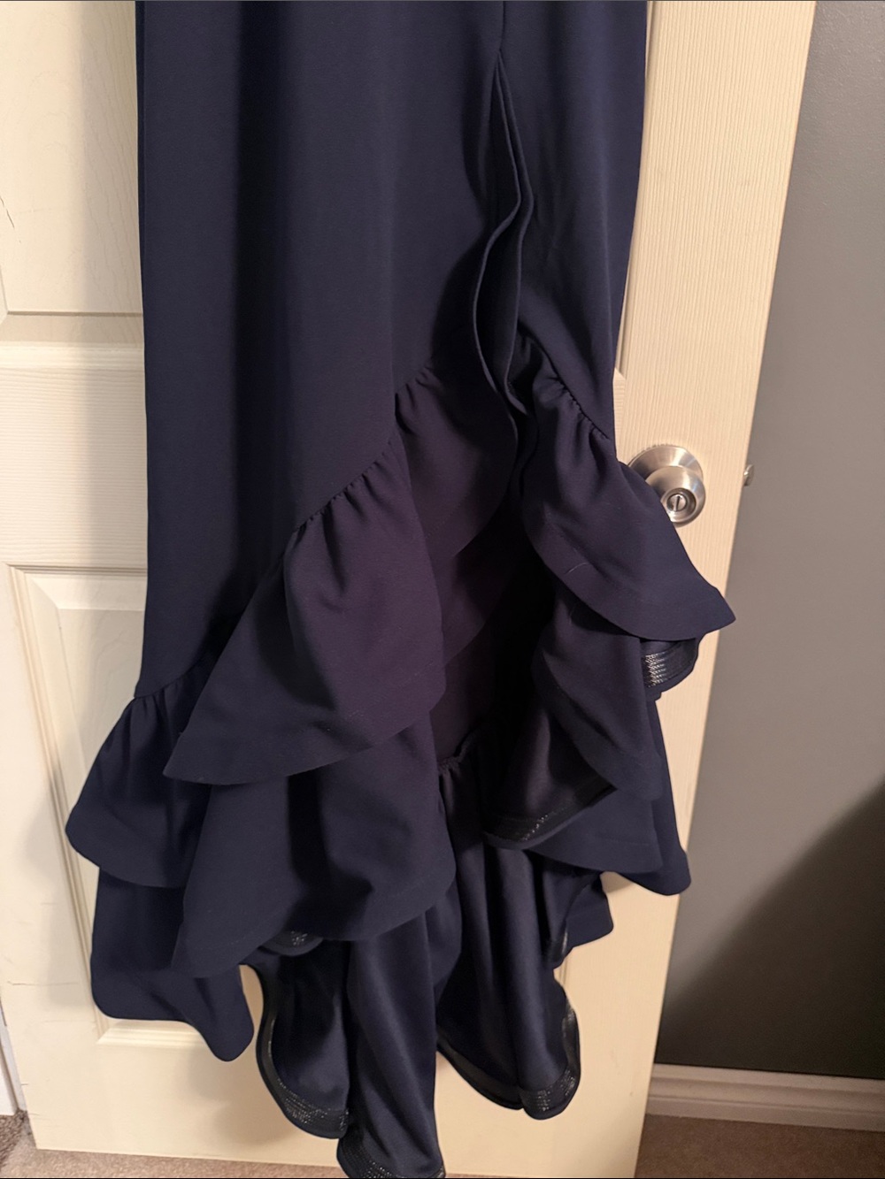 Laura  Navy High-Neck Ruffled High-Low Dress - Picture 3 of 6